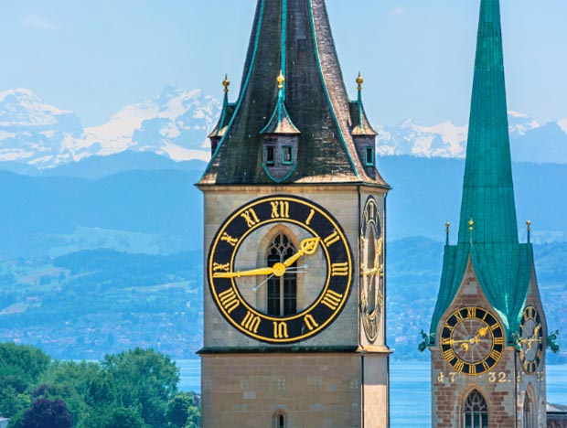Swiss Gems - Fraumaster and Saint peter steeples with clocks