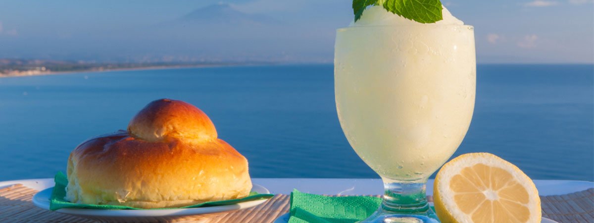 Five Sicilian Food Dishes, granita and a brioche