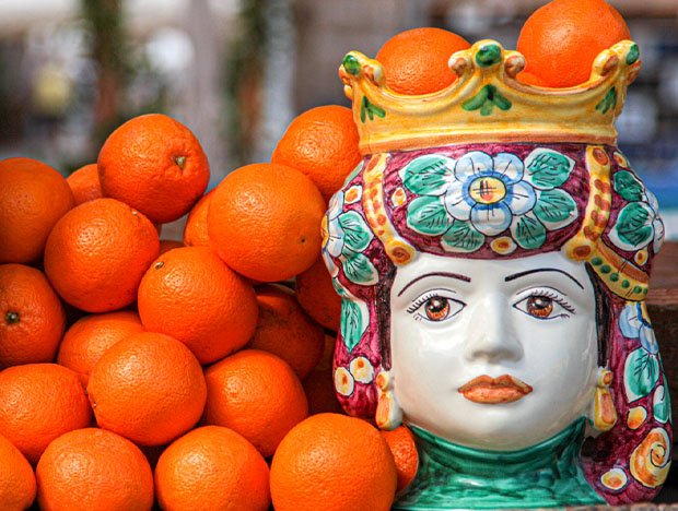 Five Sicilian Food Dishes traditional Sicilian ceramic heads header