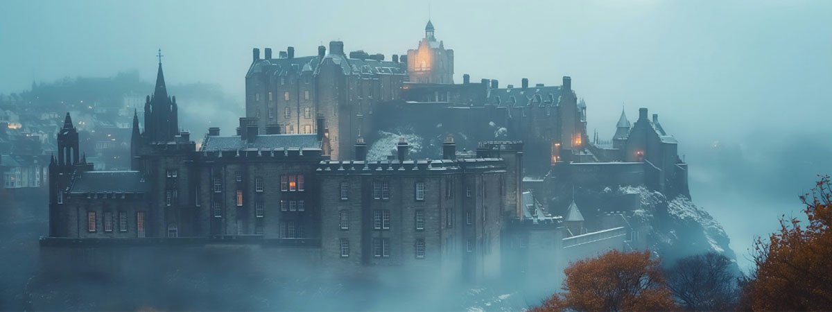 Haunted Edinburgh - Nightime fog View of Edinburgh Castle