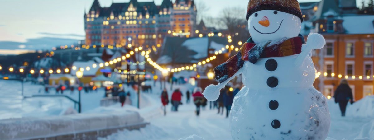 5 Winter Destinations - Quebec Winter Carnival scene at dusk