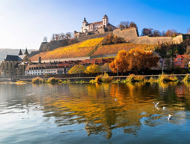 Main River – Marien Fortress in Wurzberg and Old Bridge -1 Main River - Marienberg Fortress in Wurzberg and Old Bridge -1